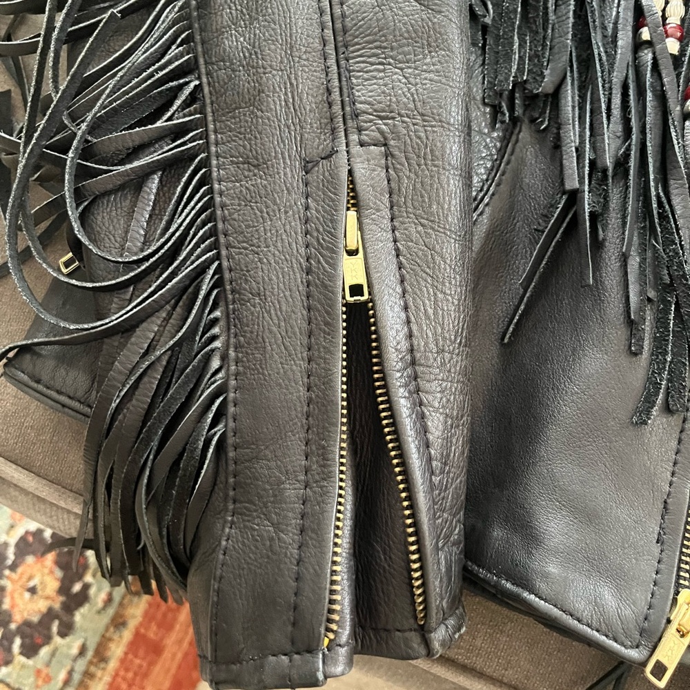 Black Fringe Leather Jacket - Picture 3 of 8